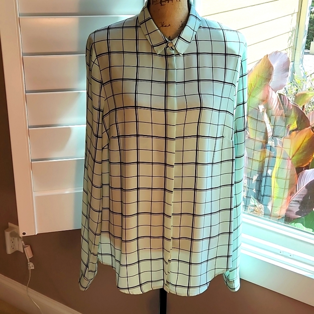 Mint Green Checked Button Down Long Sleeve Shirt